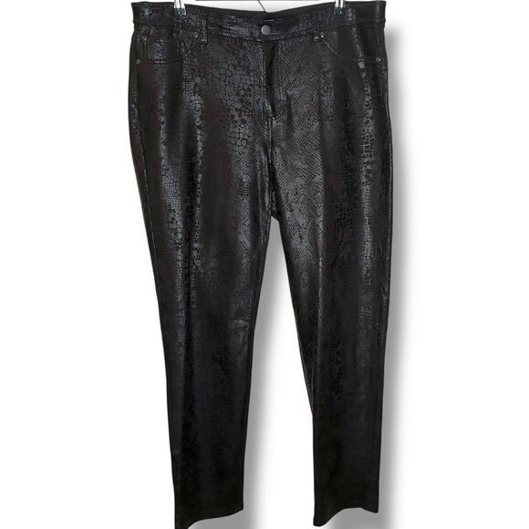 Chico’s Faux Leather Reptile Pants Sz 2.5 (14) Espresso Stretch Slimming Legging - Picture 2 of 7